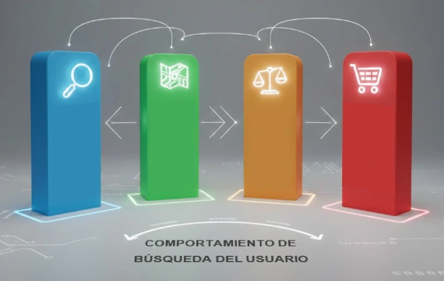 Comportamiento de búsqueda por Internet Gráfico que muestra los 4 pilares que comforman la bésqueda del usuario por Internet